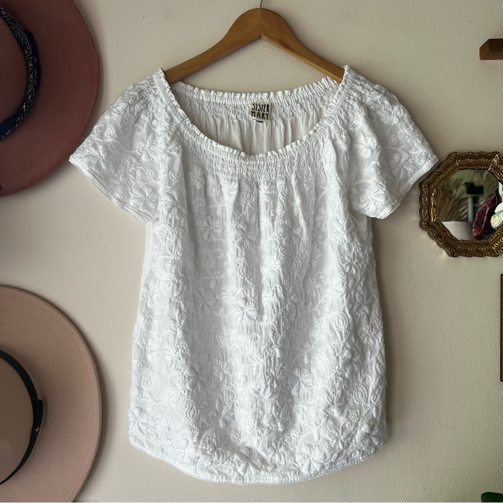 SISTER MARY Bohemian Embroidered Cotton Blouse Women’s SIZE XS neutral bride